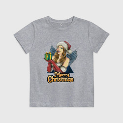 Футболка хлопковая детская Снегурочка с подарком, цвет: меланж