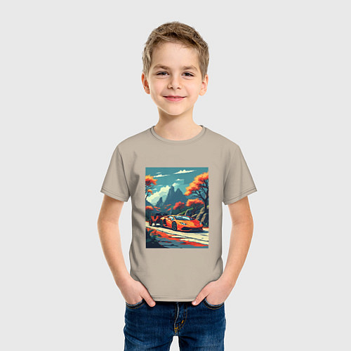 Детская футболка Одинокая ламборгини / Миндальный – фото 3