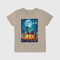 Футболка хлопковая детская Musical quartet Neon mushrooms, цвет: миндальный