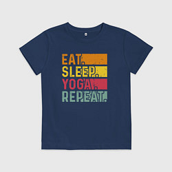 Футболка хлопковая детская Сон еда йога, цвет: тёмно-синий
