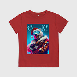 Футболка хлопковая детская Cyber new year - bear ai art, цвет: красный