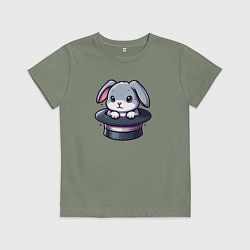 Футболка хлопковая детская Серый зайчик сидит в цилиндре, цвет: авокадо