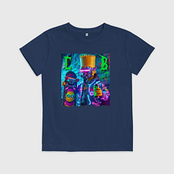 Футболка хлопковая детская Скейтбордист Барт Симпсон в кибермаске - неоновое, цвет: тёмно-синий