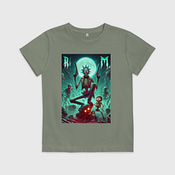 Футболка хлопковая детская Скелет Рика с двумя пистолетами и Морти, цвет: авокадо