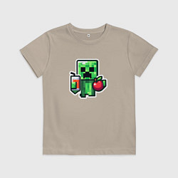 Футболка хлопковая детская Minecraft крипер с маком, цвет: миндальный