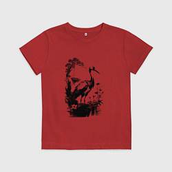 Футболка хлопковая детская Цапля на болоте, цвет: красный