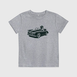 Футболка хлопковая детская Мопс на ретро автомобиле, цвет: меланж