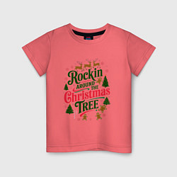 Футболка хлопковая детская Новогодняя атмосфера rockin around the christmas t, цвет: коралловый