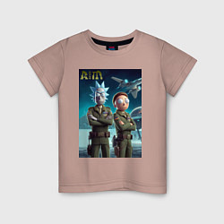 Футболка хлопковая детская Rick and Morty - air force нейроарт, цвет: пыльно-розовый
