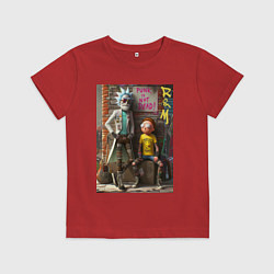 Футболка хлопковая детская Бородатый Рик и Морти - панк жив, цвет: красный