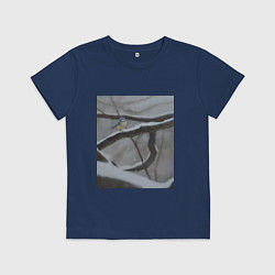 Футболка хлопковая детская Синица на ветке, цвет: тёмно-синий