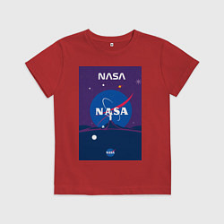 Футболка хлопковая детская NASA фиолетовый плакат, цвет: красный