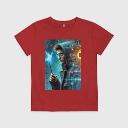 Футболка хлопковая детская Гарри Поттер - киберпанк, цвет: красный