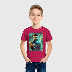 Футболка хлопковая детская Harry Potter with a magic wand - ai art fantasy, цвет: маджента — фото 2