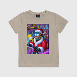 Футболка хлопковая детская Кибер Гомер Симпсон с сыном за рулём автомобиля, цвет: миндальный
