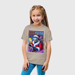 Футболка хлопковая детская Кибер Гомер Симпсон с сыном за рулём автомобиля, цвет: миндальный — фото 2