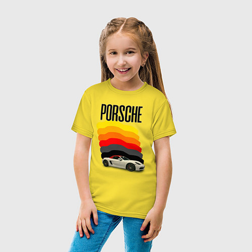 Детская футболка Автомобиль Porsche на фоне флага ФРГ / Желтый – фото 4