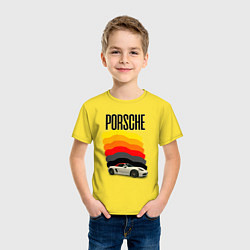 Футболка хлопковая детская Автомобиль Porsche на фоне флага ФРГ, цвет: желтый — фото 2