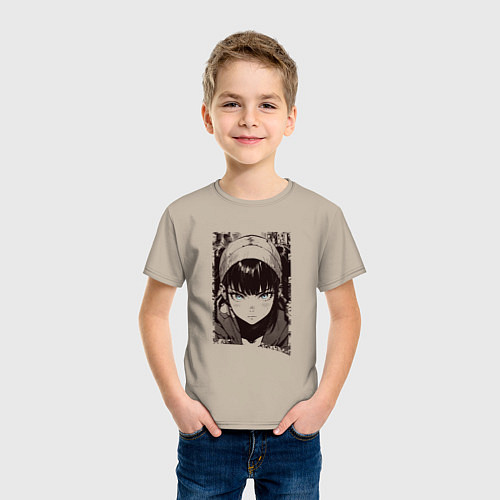 Детская футболка Иллюстрация голубоглазой девушки / Миндальный – фото 3