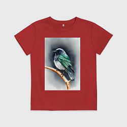 Футболка хлопковая детская Птичка на ветке, цвет: красный