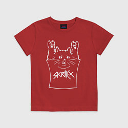 Футболка хлопковая детская Skrillex - cat rock, цвет: красный