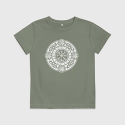 Футболка хлопковая детская Компас вегвизир и узлы защиты воина, цвет: авокадо