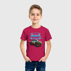 Футболка хлопковая детская Monster truck, цвет: маджента — фото 2