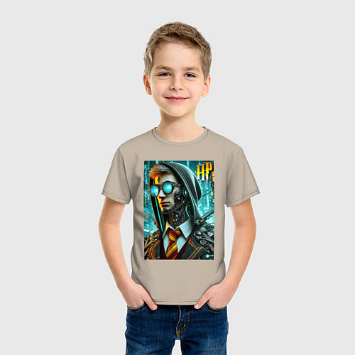 Детская футболка Cyber Harry Potter - ai art fantasy / Миндальный – фото 3