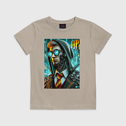 Футболка хлопковая детская Cyber Harry Potter - ai art fantasy, цвет: миндальный