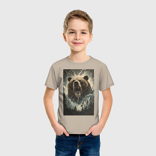 Детская футболка Оскаленная морда медведя / Миндальный – фото 3
