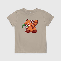 Футболка хлопковая детская Игривая красная панда, цвет: миндальный