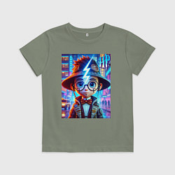 Футболка хлопковая детская Гарри Поттер юниор - неоновое свечение, цвет: авокадо
