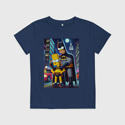 Футболка хлопковая детская Batsimpson with son Bart - ai art fantasy, цвет: тёмно-синий