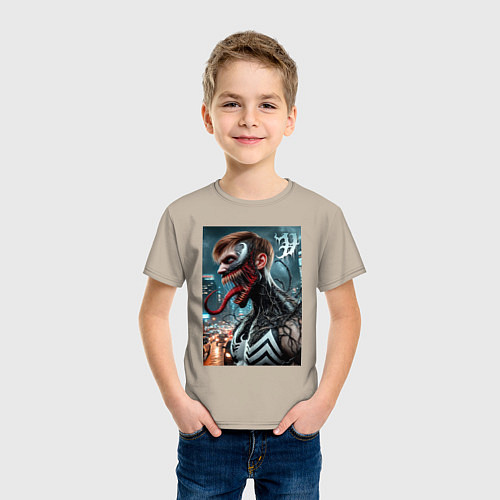 Детская футболка Превращение Эдди в Венома - нейроарт фантазия / Миндальный – фото 3