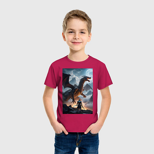 Детская футболка Сражение с драконом / Маджента – фото 3