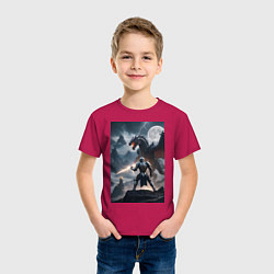 Футболка хлопковая детская Сражение рыцаря с драконом в стиле Demons Souls, цвет: маджента — фото 2