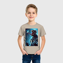 Футболка хлопковая детская Веном под проливным дождём - нейроарт фантазия, цвет: миндальный — фото 2