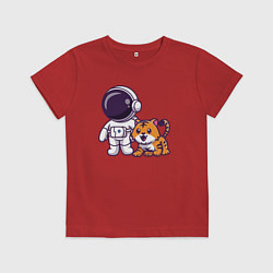 Футболка хлопковая детская Космонавт и тигрёнок, цвет: красный