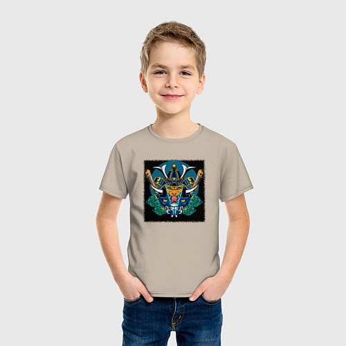 Детская футболка Демон самурай тигр / Миндальный – фото 3