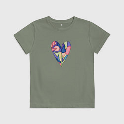 Футболка хлопковая детская Сердце - мозаика, цвет: авокадо