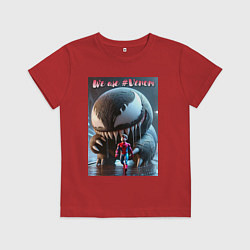 Футболка хлопковая детская Мультяшные Веном и человек паук - мем, цвет: красный