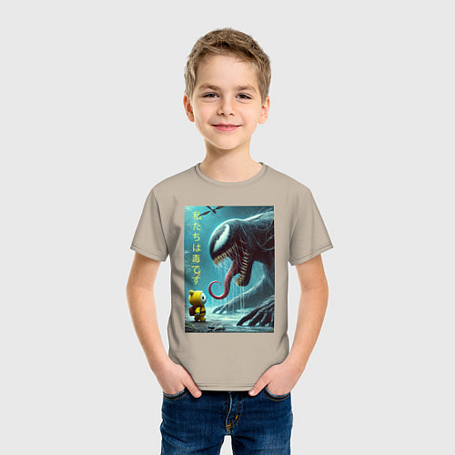 Детская футболка Baby and Symbiote - we are a Venom meme / Миндальный – фото 3