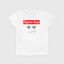 Футболка хлопковая детская Sigma boy roblox face - gaming meme collab, цвет: белый
