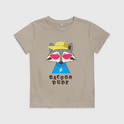 Футболка хлопковая детская Чува енот, цвет: миндальный