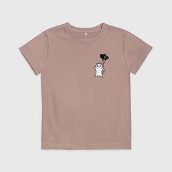 Футболка хлопковая детская Белая кошка с шариком, цвет: пыльно-розовый