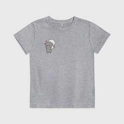 Футболка хлопковая детская Белый котик на спине у серого для пары, цвет: меланж