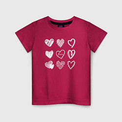 Футболка хлопковая детская Hearts love hand draw, цвет: маджента