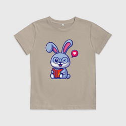 Футболка хлопковая детская Читающий зайка, цвет: миндальный