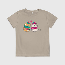 Футболка хлопковая детская Милые влюбленные котики, цвет: миндальный