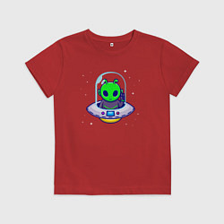 Футболка хлопковая детская Полёт пришельца, цвет: красный